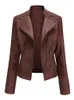 Kvinnorjackor Autumn Winter Pu Faux Leather Jackets Kvinnor Långärmad blixtlås Slim Motor Biker läderrock Kvinnliga Outwear Tops 230301