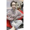 Women's Blouses European Blouse Female 2023 Spring Pearl Lotus Collar Fragmented Blossom Chiffon Women Korean Loose Slim