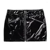 Skirts Plus Size Sexy Women Short Skirt Glossy Faux Leather Miniskirt Wet Look Zipper Open Crotch No Peculiar Smell S-4XL