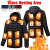 Men s Vests Heated Hooded Men Jackets Smart Warm 15pcs Waterproof Thermostat Pure Winter Clothing Heating Color 230225