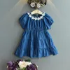 Mädchen Kleider Sommer Mädchen Kleid Mode Denim Blau Kinder Kurzarm Kleidung Blume Kinder Mädchen