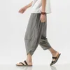 Men's Pants 2023 Summer Harajuku Calf Length Casual Men's Pants Wide Leg Cotton Linen Harem Baggy Pants Fashion Men's Clothing Z0225