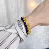 Charm Bracelets Handmade Ukrainian Bracelet For Men Women Natural Lapis Lazuli Stone Braclet Yellow Blue Beaded Braslet Festival Accessories