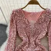 Casual Dresses High Cold Imperial Style Glitter Sequins Senior Sense Retro Temperament Long Sleeve V-neck Waist Wrap Hip Dress