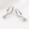 Pendientes de aro diseño Simple blanco redondo circón colgante círculo para mujer boda elegante plata 925 aguja gota pendiente joyería