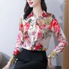 Kvinnors blusar Long -leved Heavy Silk Shirt Kvinna 2023 Spring and Autumn High -end Fashion Printing Wild Mulberry Blus Top