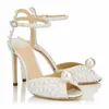 Mode robe de mariée chaussures Sacora dame sandales perles en cuir marques de luxe talons hauts femmes marchant avec boîte, EU35-43