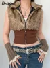 Vestes pour femmes Darlingaga Grunge Vintage Marron Col Roulé Gilet De Fourrure Veste Y2K Sans Manches Automne Hiver Manteau Furry Sexy Court Pardessus Vêtements 230225