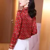 Kvinnors blusar Casual Blus Female 2023 Temperament Bow Heavy Satin Silk Shirt Women's Fashion Long Sleeve Mulberry Top