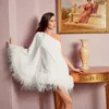 Robes décontractées Zoctuo Off épaule robe 2023 élégant manches chauve-souris plume cape fête midi sketches dame blanc robes sexy