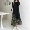 カジュアルドレス2023秋の韓国のシンプルな黒い不規則なドレスゆるいスリムオールマッチの気質女性長い潮
