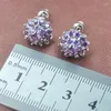 Collier Boucles d'oreilles Set Shining Purple Zirconia Crystal Women's Silver Color Pendant Rings 0227