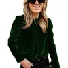 Women's Blouses Half High Collar Ruffle Pleated Shoulder Puff Shirts Long Sleeves Women Blouse Fall Winter Velvet Pullover Top