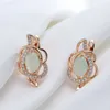 Charm Kinel New Emerald Oval Cut Zircon Earrings 585 Rose Gold Color Clip Earring Inlay Natural Zircon Crystal Flower Party Jewelry G230225