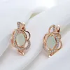 Charme Kinel Nouveau Émeraude Ovale Coupe Zircon Boucles D'oreilles 585 Or Rose Couleur Clip Boucle D'oreille Incrustation Naturel Zircon Cristal Fleur Bijoux De Fête G230225