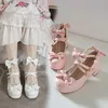 Chaussures habillées Doux Bow boucle sangle Mary Jane chaussures femme couleur unie talon haut plate-forme pompes femmes rose Lolita dames Colsplay chaussures de fête 230225