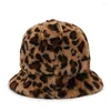 Berets Taiger Print Faux Fur Kawaii Cute Girl Hat Female Winter Leopard Plush Fisherman Korean Warm Student Ear Bucket Hats