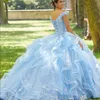 2024 Licht Hemelsblauw Quinceanera Jurken vestidos de 15 anos Kralen Applique Sweet 16 Baljurk Plus Size Prom Dress