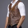 Men s Vests Men First Layer Cowhide Leather Multi pocket Slim Keep Warm In Spring and Autumn 230225