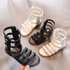 Sandals Summer Girls Gladiator Sandals Kids Buckle Narrow Band Boot Sandal Children sandalias botas Side zip Belt Kids Shoes Black White Z0225