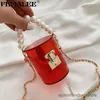 Luxus Mini Perlenketten Klare Handtaschen Weibliche Ins Bling Mode Transparent Eimer Tasche Kleines Schloss Schulter Umhängetaschen Q1208