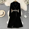 2023 Autumn Winter Women's Wool Office Lady V Collar Single Breveld Manga Longa Big Swing Women Women Coats Outerwear Sashes Vestido de casaco de l￣