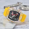 Herrklocka Lyx Designer Sportklockor Mode Transparent fodral 44mm Chronograph Armbandsur Silikonrem Quartz Herrklocka