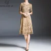 Casual Dresses Qian Han Zi Designer Fashion Runway Dress Summer Women's 3/4 ärmar Vintage Luxury Slim Mesh broderad