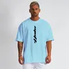 T-shirt da uomo T-shirt oversize Maglia da uomo Spalla scesa allentata Mezza manica Abbigliamento sportivo Camicia da fitness Abbigliamento da palestra estivo T-shirt da bodybuilding