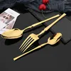 Dinnerware Sets Luxury 4Pcs Gold Set Stainless Steel Steak Knife Fork Spoon Cutlery Kitchen Silverware Flatware Tableware