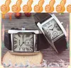 Rose gold Square roman dial watch Fashion lovers men women silver tank series Quartz Movement Iced Out Shiny Fashion Leather Belt Dress Wristwatches Gifts