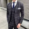 Мужские костюмы шерстяной костюм для мужчин Slim Fit Plaid Высококачественный жених свадебный дизайн 3 кусок костюм Mariage Homme Vintage Q651