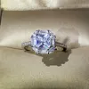 18k Moissanite Ring Square Bright Cut Princess Fashion Rings Simulation Diamond Rings Wedding Engagement Ring For Womens