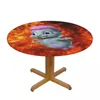 Table Cloth Round Oilproof Bibble In Fire Cover Elastic Fitted Funny Cartoon Backing Edge Tablecloth For Dining