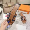 Sandales Fashion Sandals Famous Genuine Leather Womens Slippers Summer Luxury Flat Slides Ladies Beach Party Slipper