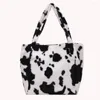 Вечерние сумки женщины для коровьего печати плюшевая сумка для плеча женская повседневная покупка больших возможностей