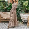 Robes décontractées Robe d'été pour femmes Halter hors épaule Mode Snakeskin imprimé Boho Maxi Sexy sans manches à lacets Beach Sundress D30