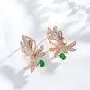 Charm Kinel New Emerald Cut Zircon med 585 Rose Gold Drop Earrings For Women Luxury Big Crystal Flower Earring Ethnic Wedding Jewelry G230225