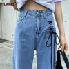 Women's Jeans ILARES Woman Pants Mom For Women Boyfriend Bandage Pocket Denim Clothing Plus Size High Waist