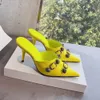 stiletto Mule Slippers sandalen verfraaide schoenen met studs Koeienhuid slip op open Puntige neus naaldhak luxe ontwerpers schoen voor dames fabrieksschoeisel11