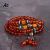 Strand asingeloo 108 pärlor bön mala tibetansk röd agat helande armband män eller kvinnors yogalegemeditation smycken