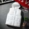 Men s Vests White Jacket With Hood Fashion Clothing Korean Style Hooded Quilting Coat Autumn Winter Sleeveless 230225