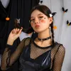 Chokerhalskette für Frauen, Persönlichkeit, Halloween-Kragenkette, süßes cooles schwarzes PU-Gothic-Brautjungfer-Geschenk