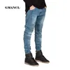 الجينز للرجال الشارع رجال راكب الدراجة النحيفة جينز Homme Men's Fashion Moto Moto Hip Hop Denim Pants joggers Runway Slim Flastic Jeans Z0225