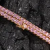 Цепи Bling Pink Color циркон 1 ряд теннисной цепной ожерелье Хип -хоп ювелирные украшения медные материалы для мужчин.