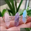 car dvr Cluster Rings Fashion Wire Wrapped Crystal Healing Stone Natural Women Ring Adjustable Open Shape Amethysts Pink Quartz Tiger Eye La Dh8Wh