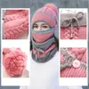 Bonnets Bonnet/Crâne Casquettes Femmes Chapeau D'hiver Masque Bavoir 3 Pièces Ensemble Velours Épais Tricoté Chaud Oreille Protection Mixte Couleur Laine Pour Les Femmes