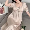 Vêtements de nuit pour femmes Chemise de nuit femme Style élégant princesse longue chemise de nuit vêtements de nuit été à manches courtes chemise de nuit Satin soie robe de maison 230227