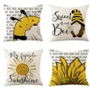 Travesseiro 4pc Sunflower abelhas letra de capa impressa Farmhouse Home Decorativa Flores de desenho animado Fronha de linho L6