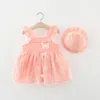 Fille Robes D'été 2023 Bébé Filles Volants Sans Manches Aile De Papillon Robe D'été Princesse Maille Tutu Fête D'anniversaire Mignon Robe Sunhat Vestidos